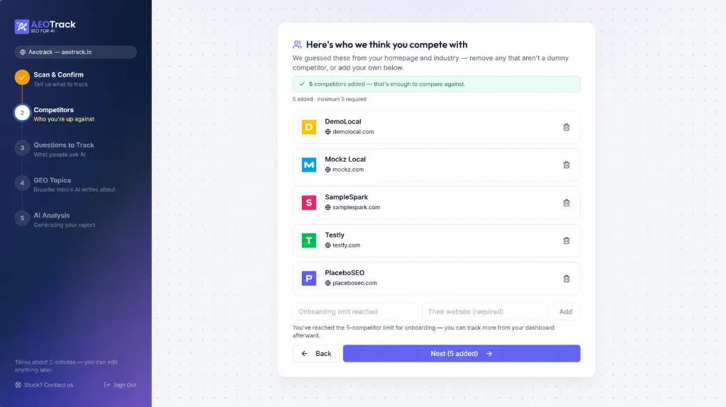 Onboarding Competitors
