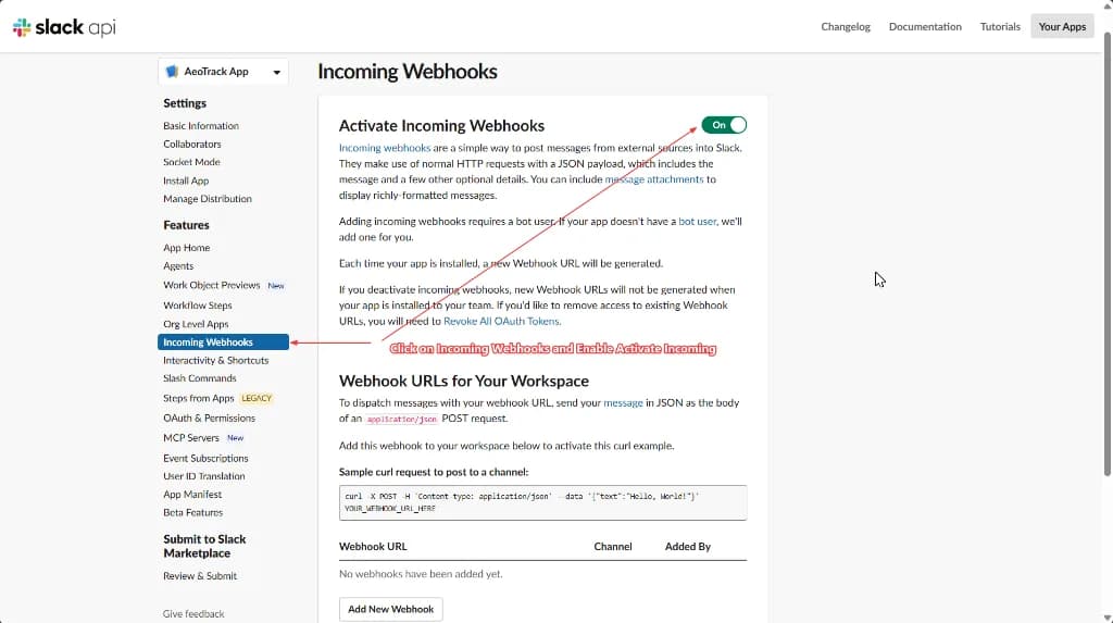 Slack Enable Incoming Webhooks