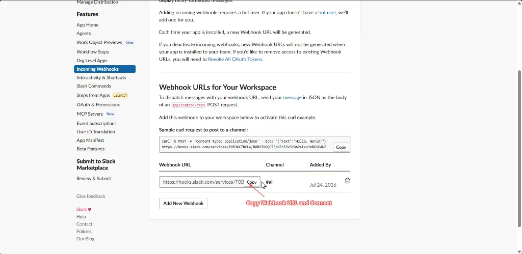 Slack Copy Webhook URL
