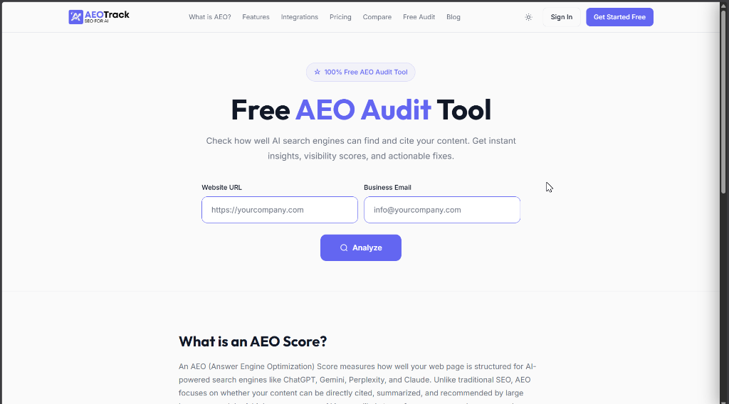 Free AEO Audit Tool Landing