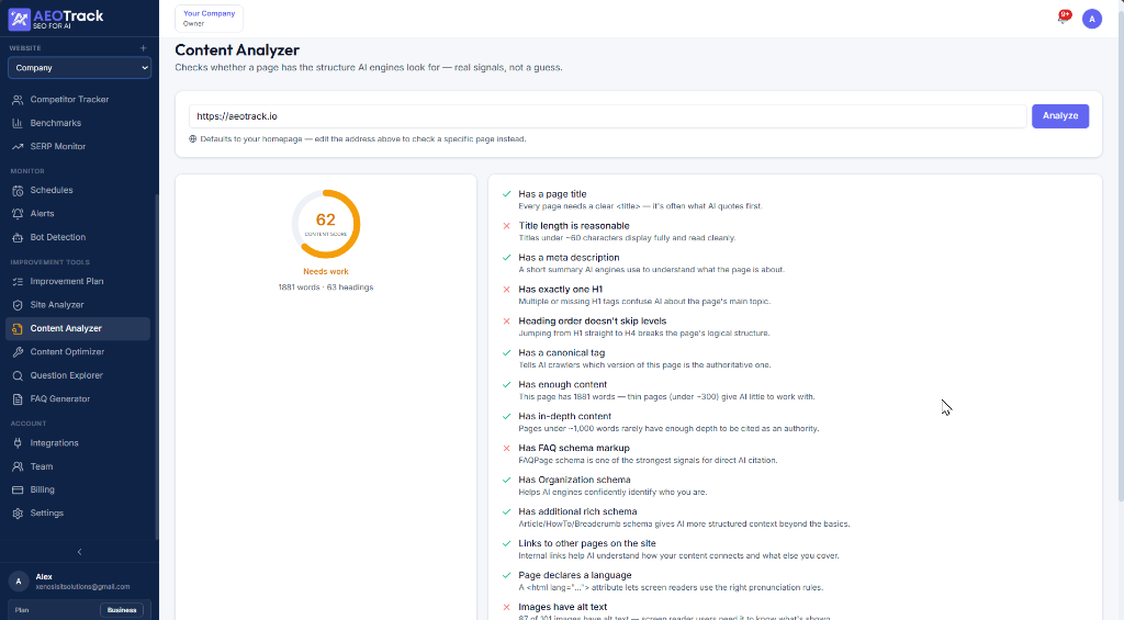 AEOTrack Content Analyzer