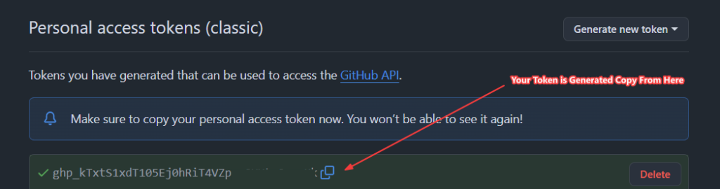 GitHub Token Generated