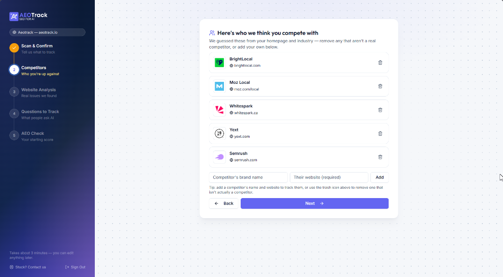 Onboarding Competitors