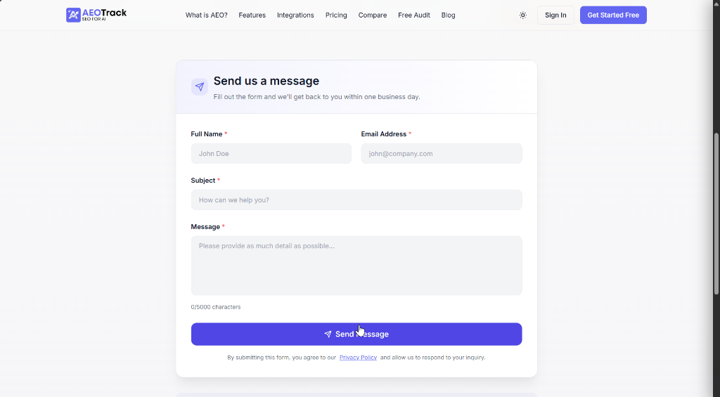 AEOTrack Contact Form